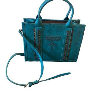 Teal Embroidered Western-Style Purse with Embroidery